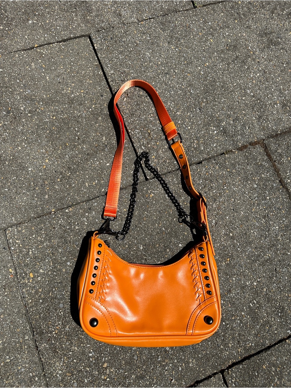 🧡 Y2K Bright Orange Studded Shoulder Bag 🧡
